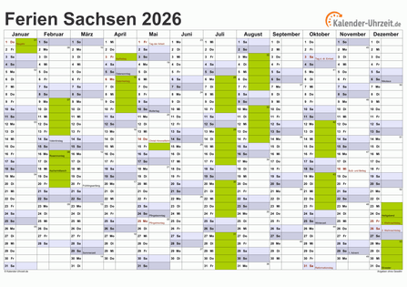  Ferien Sachsen 2026 - Ferienkalender zum Ausdrucken Illustration 