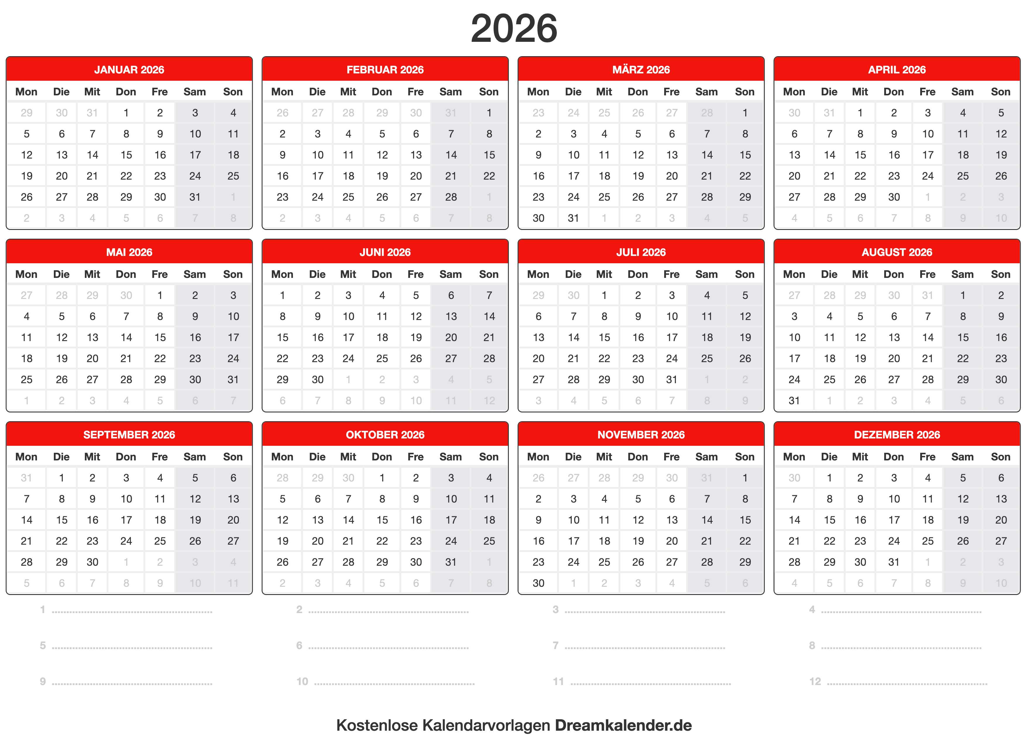  Kalender 2026 