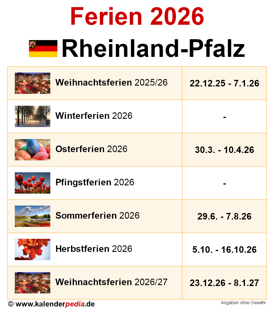  Foto zu Ferien in Rheinland-Pfalz im Schuljahr 2026/27 