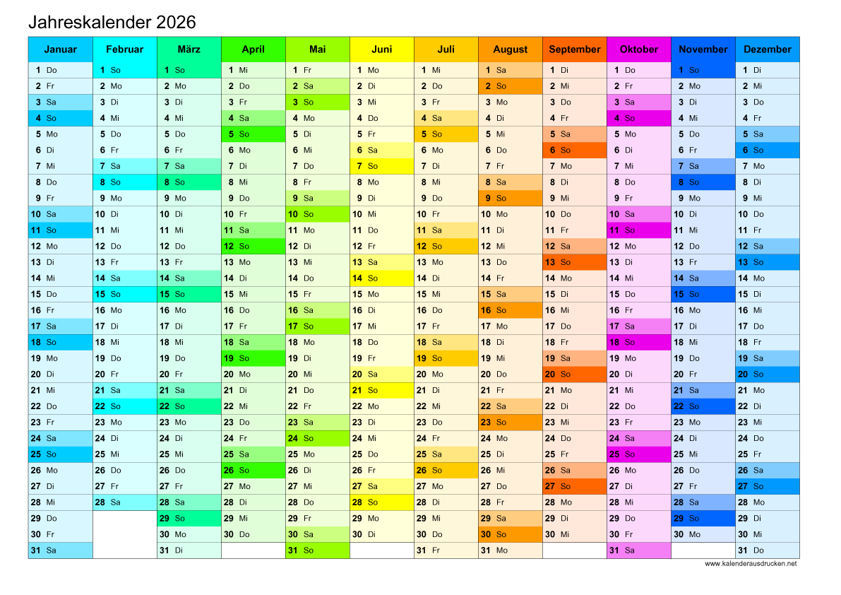  Foto zu Kalender 2026 zum Ausdrucken 