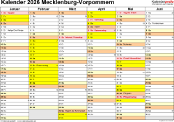  Kalender 2026 Mecklenburg-Vorpommern: Ferien, Feiertage, PDF-Vorlagen Bildidee 