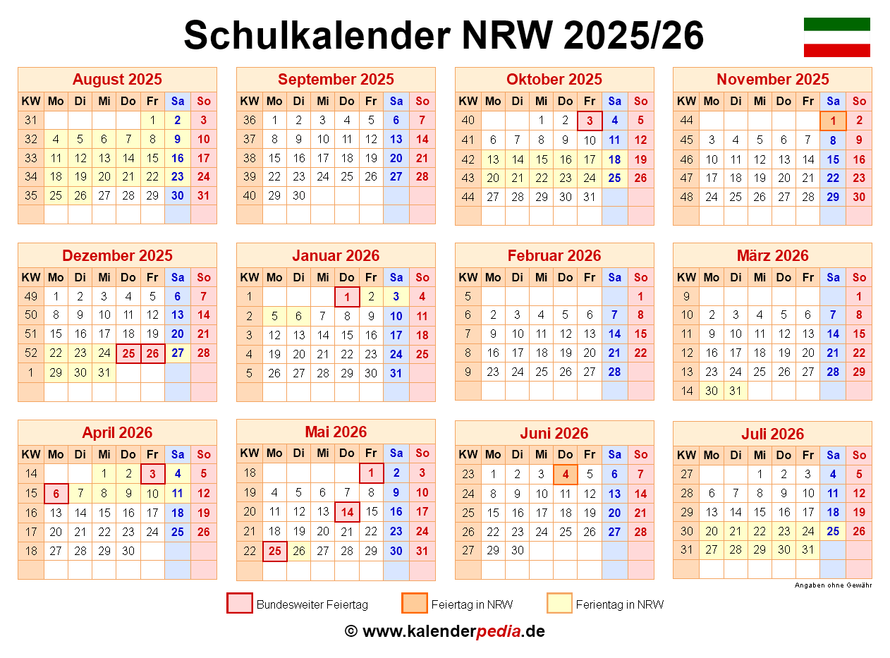  Schulkalender 2025/2026 NRW für Word Illustration 