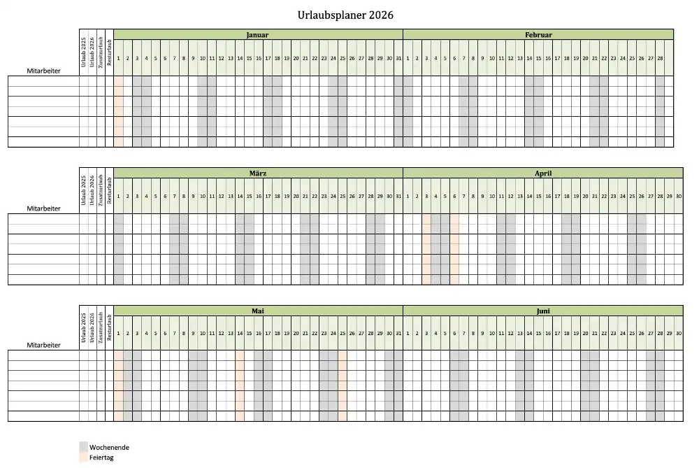  Urlaubsplaner 2026 kostenlose Excelvorlage Bildidee 