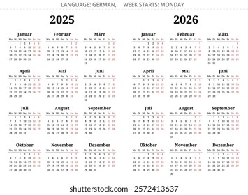  2025 2026 German Calendars Printable Vector Stock Vector (Royalty Free Illustration 