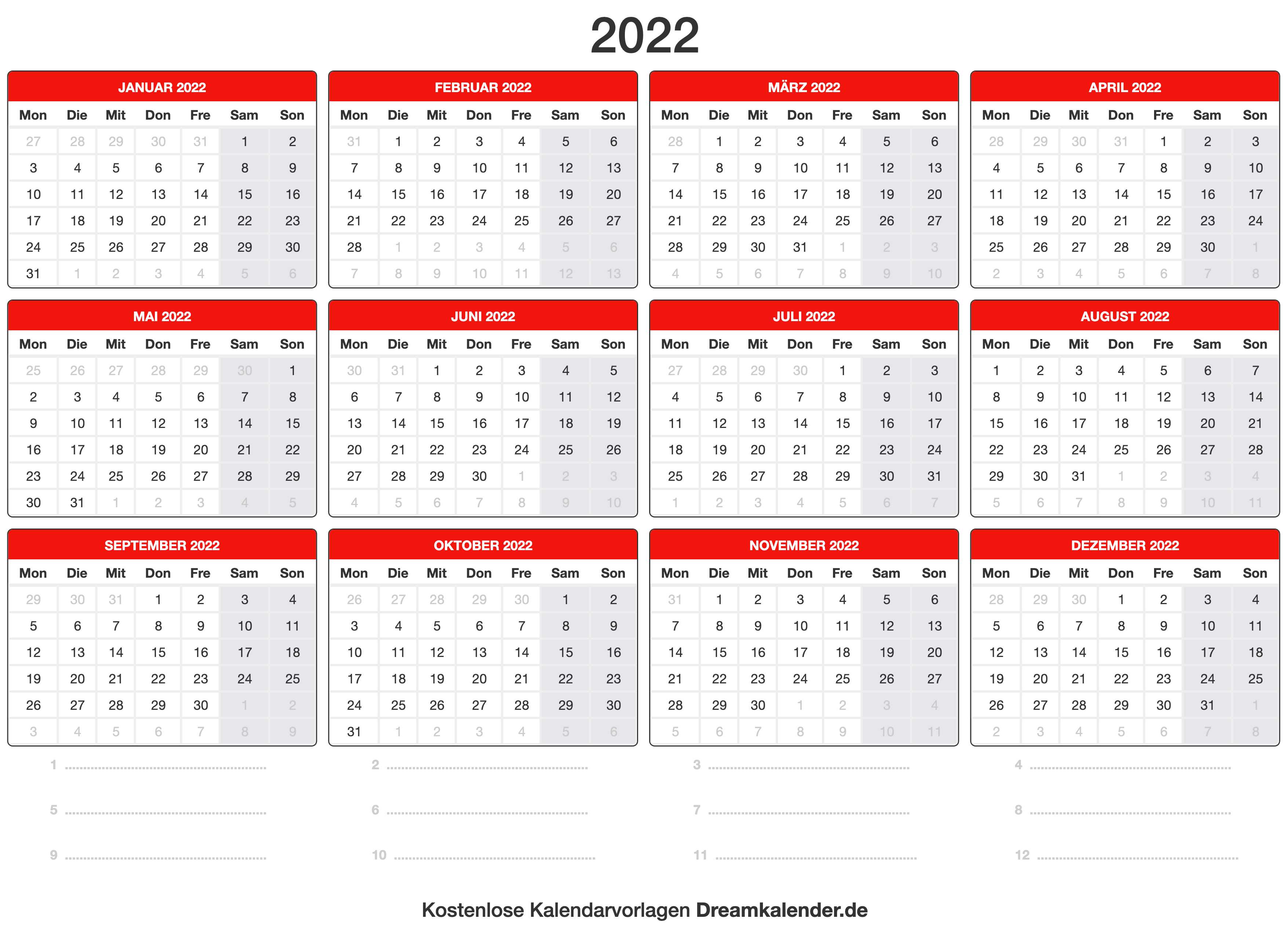  Kalender 2022 