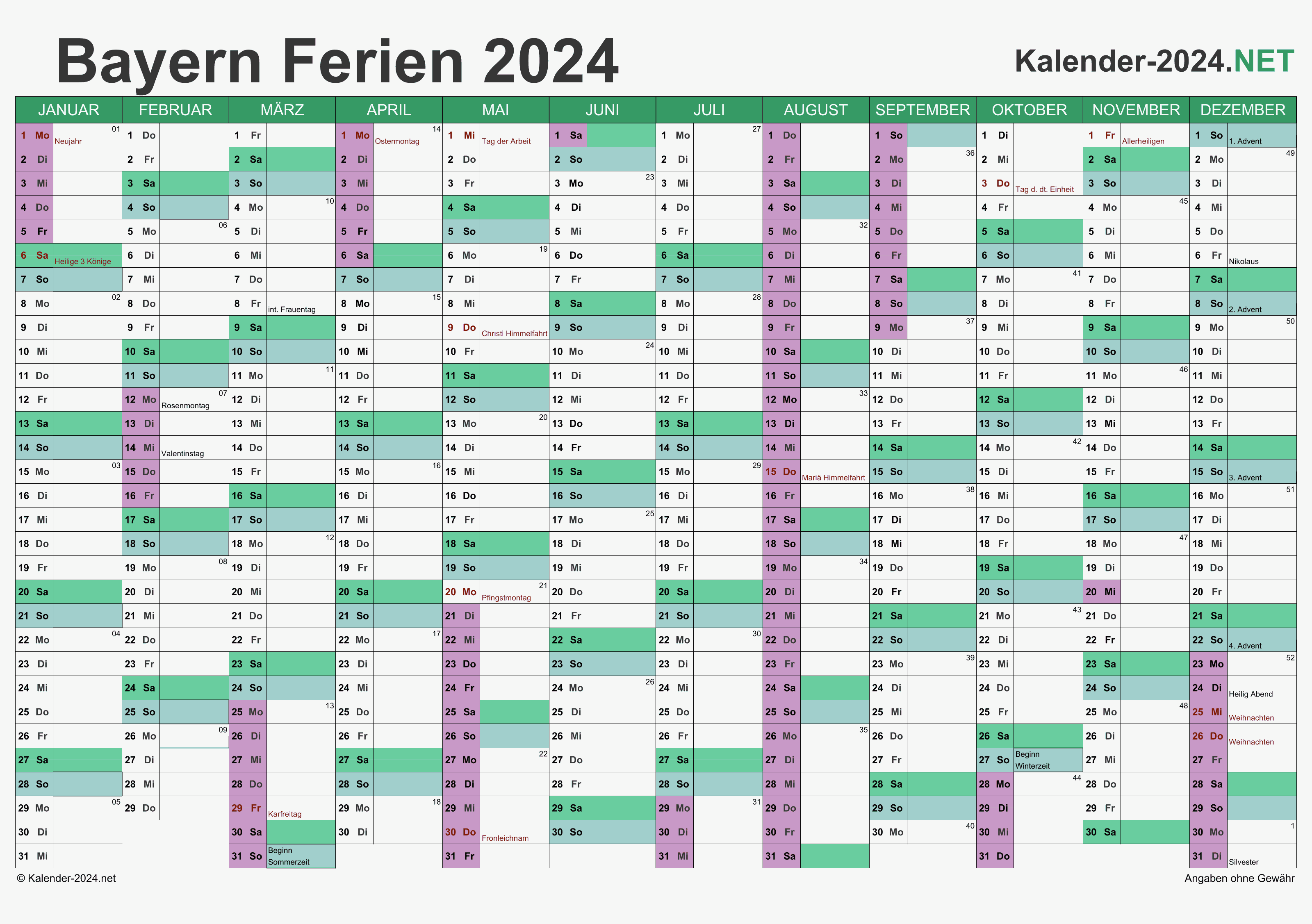  FERIEN Bayern 2024 - Ferienkalender & Übersicht Illustration 