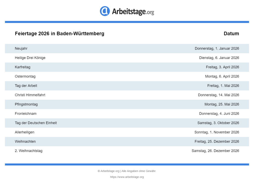  Feiertage 2026 in Baden-Württemberg • Termine & Infos 