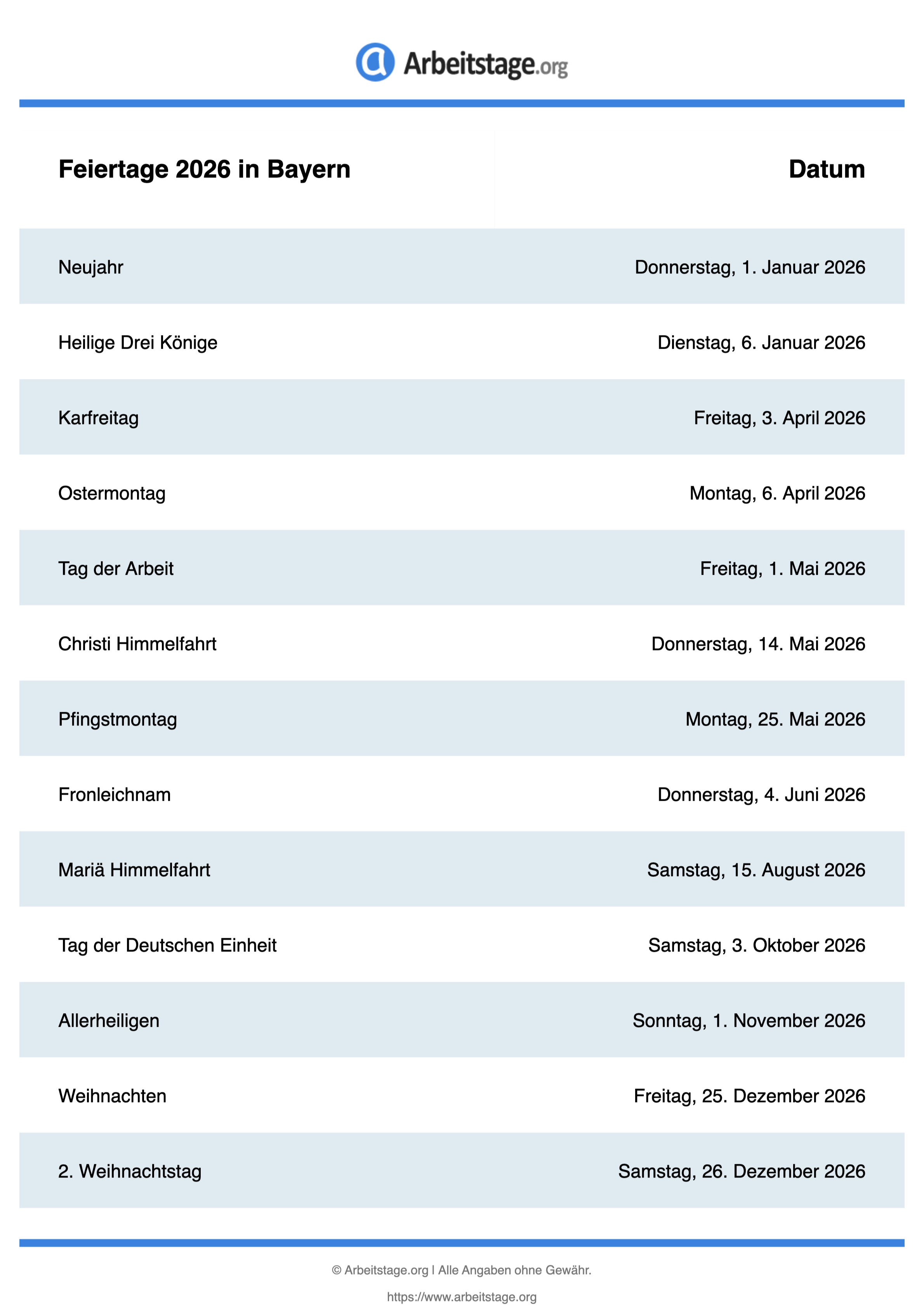  Feiertage 2026 in Bayern • Termine & Infos Illustration 