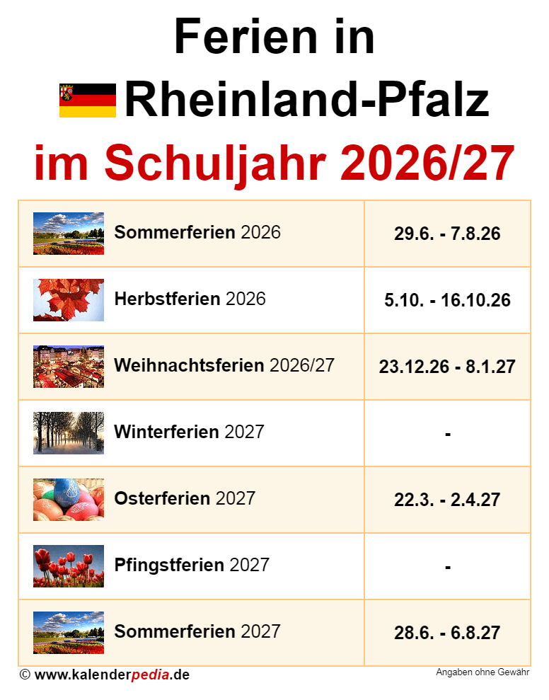  Ferien in Rheinland-Pfalz im Schuljahr 2026/27 Bildidee 