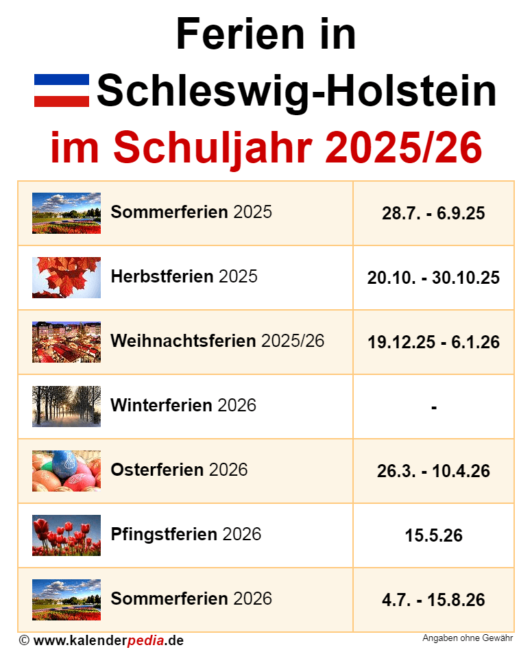  Ferien in Schleswig-Holstein im Schuljahr 2025/26 Bildidee 