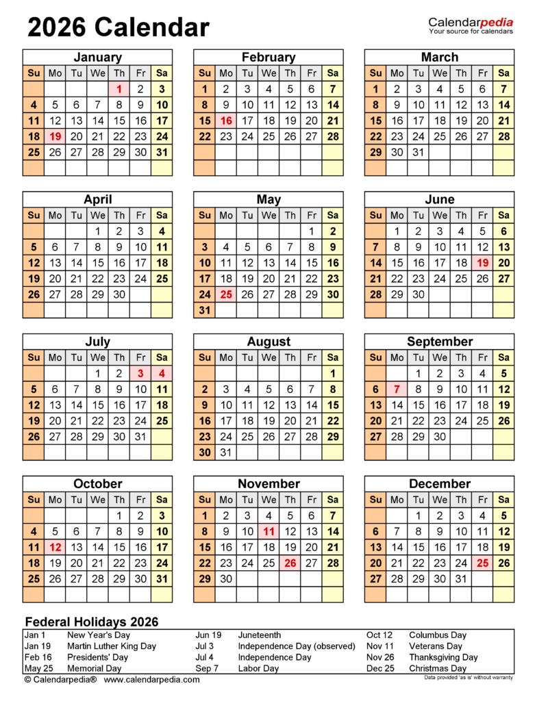  2026 Bi-Weekly Pay Calendar - Free Printable Calendar Illustration 