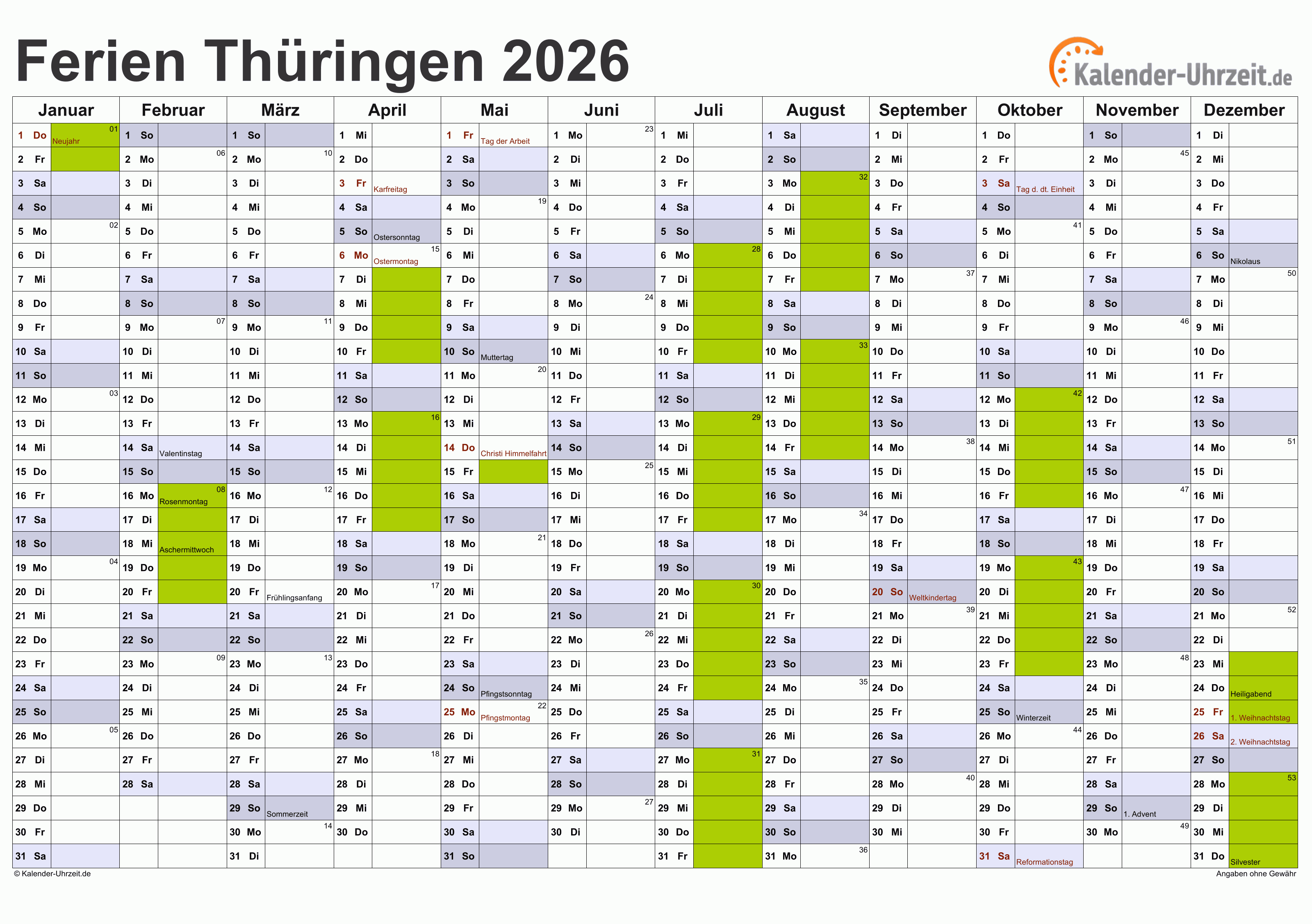  Foto zu Ferien Thüringen 2026 - Ferienkalender zum Ausdrucken 