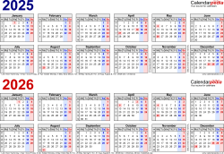  Two year calendars for 2025 and 2026 (UK) for Microsoft Excel Illustration 