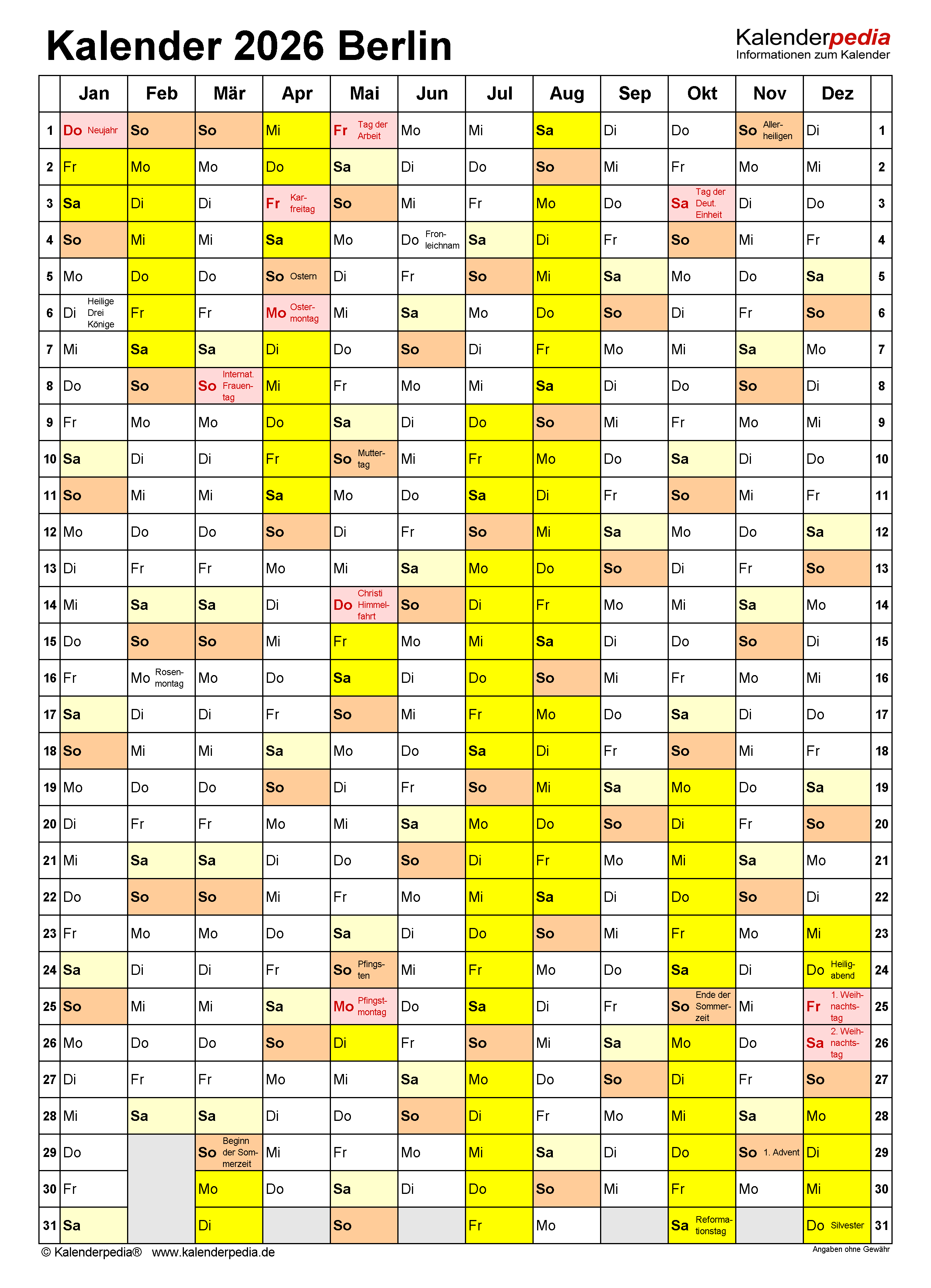  Kalender 2026 Berlin: Ferien, Feiertage, PDF-Vorlagen Bildidee 