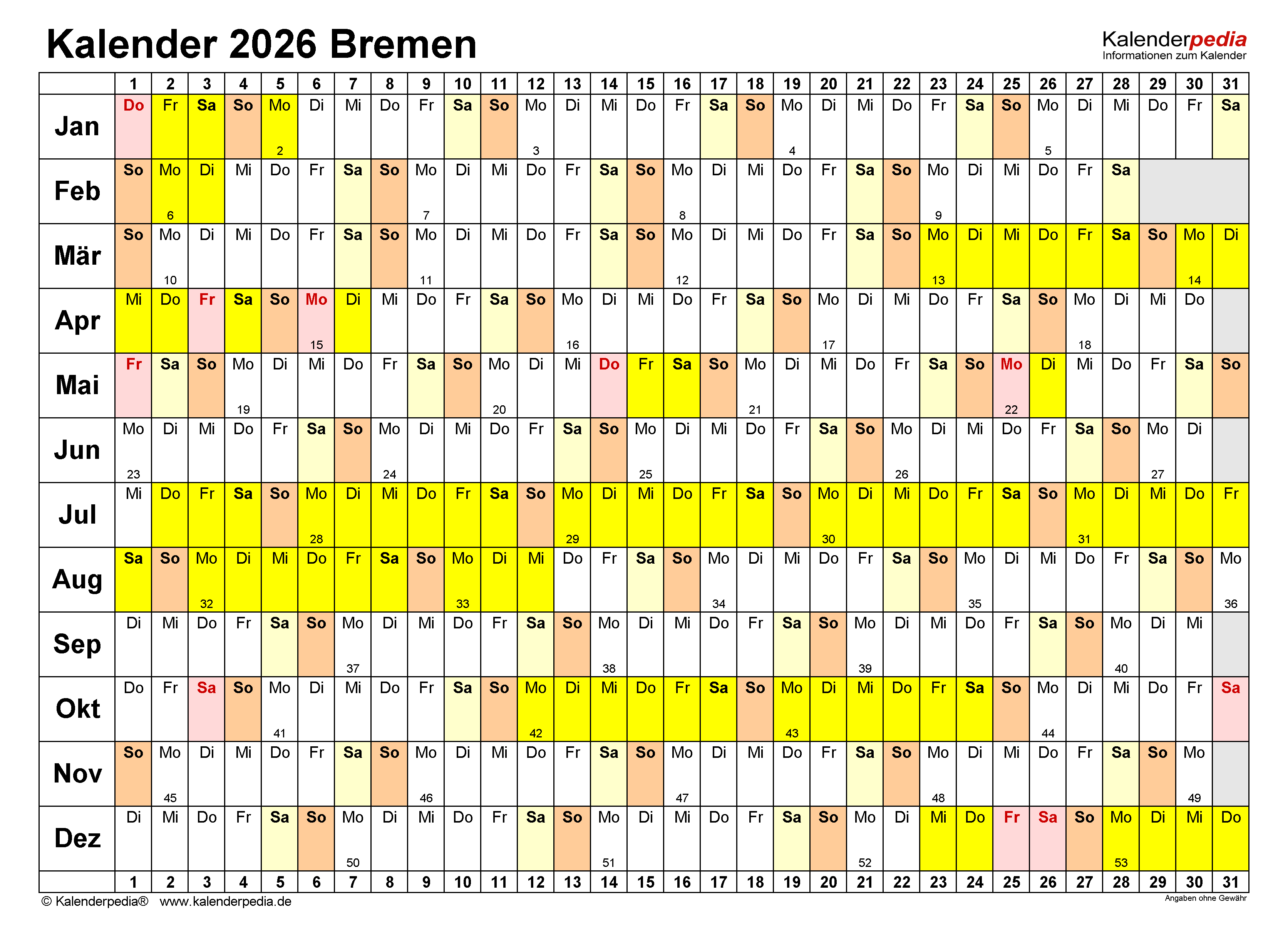  Foto zu Kalender 2026 Bremen: Ferien, Feiertage, PDF-Vorlagen 