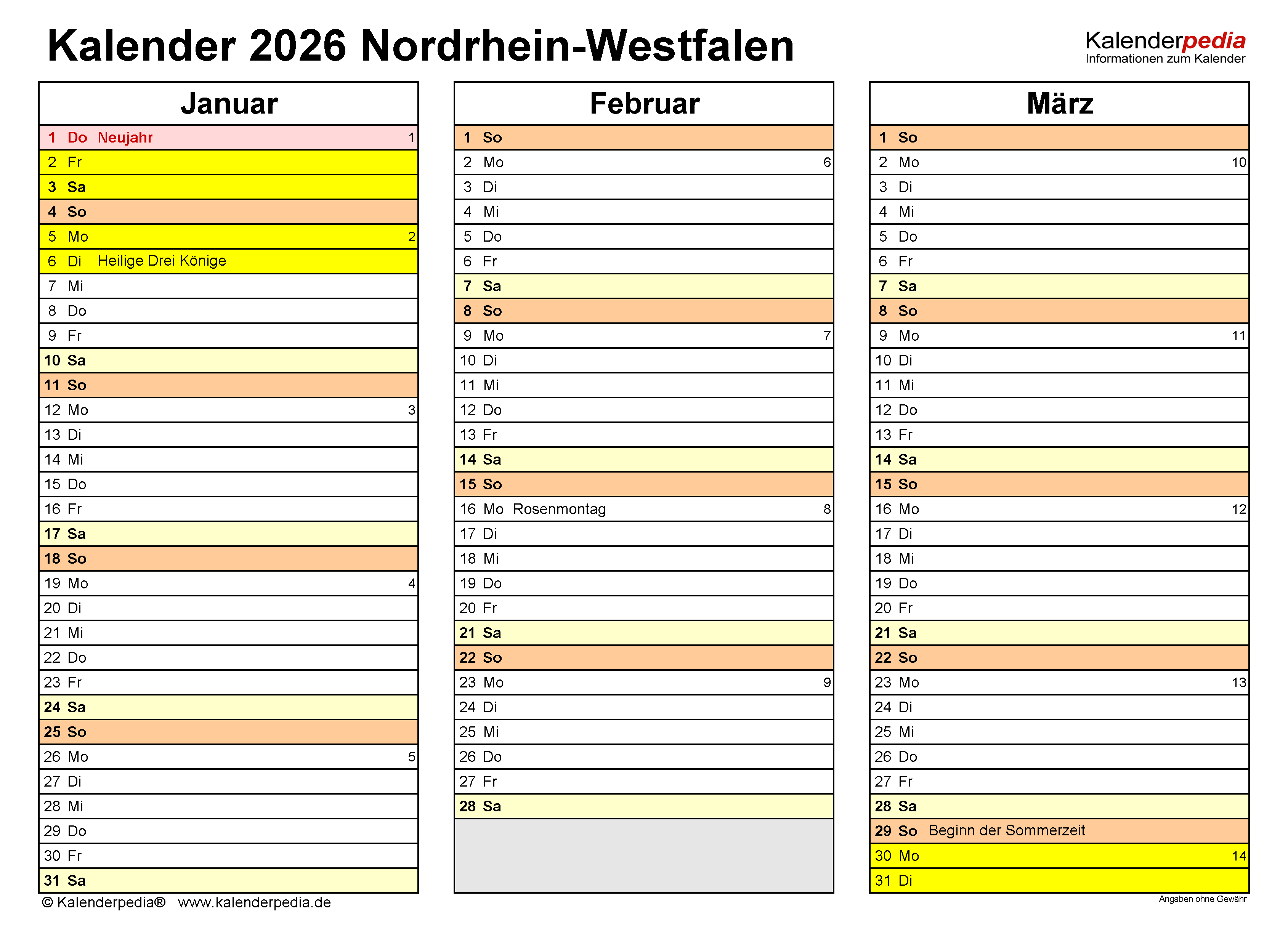  Kalender 2026 NRW: Ferien, Feiertage, PDF-Vorlagen 