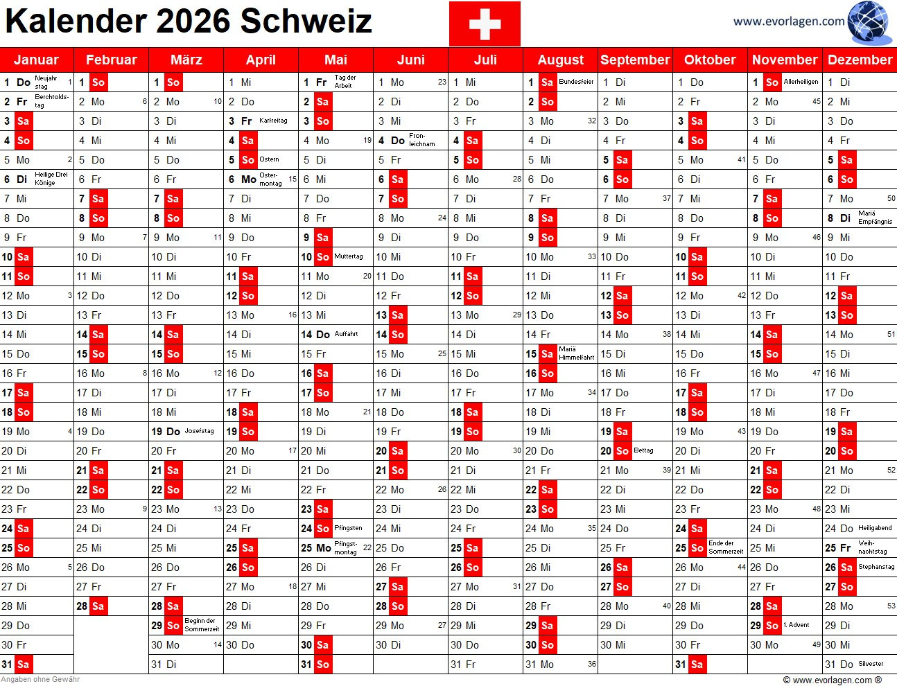  Kalender 2026 - evorlagen Motiv 