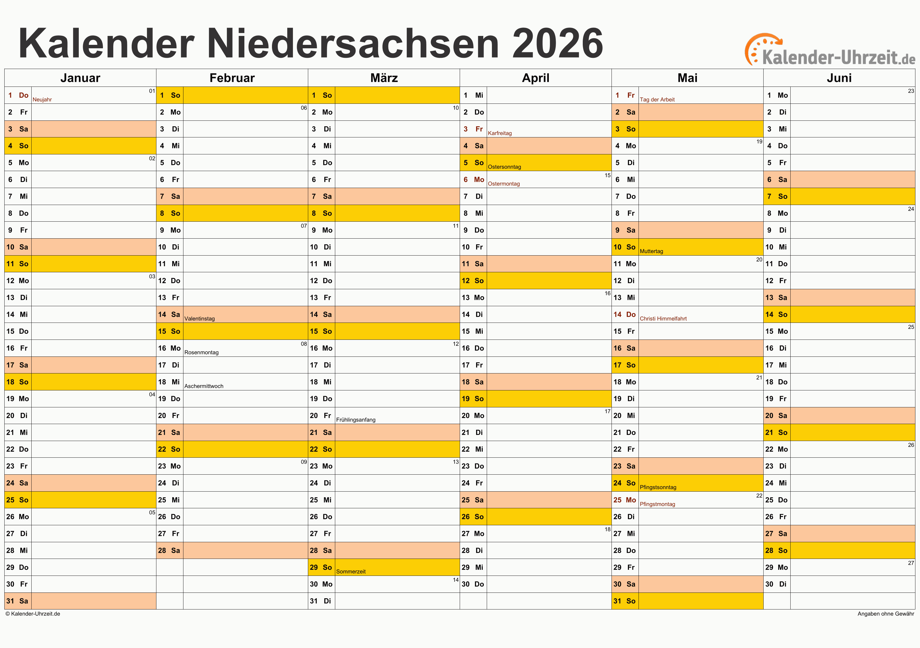  Foto zu Feiertage 2026 Niedersachsen + Kalender 