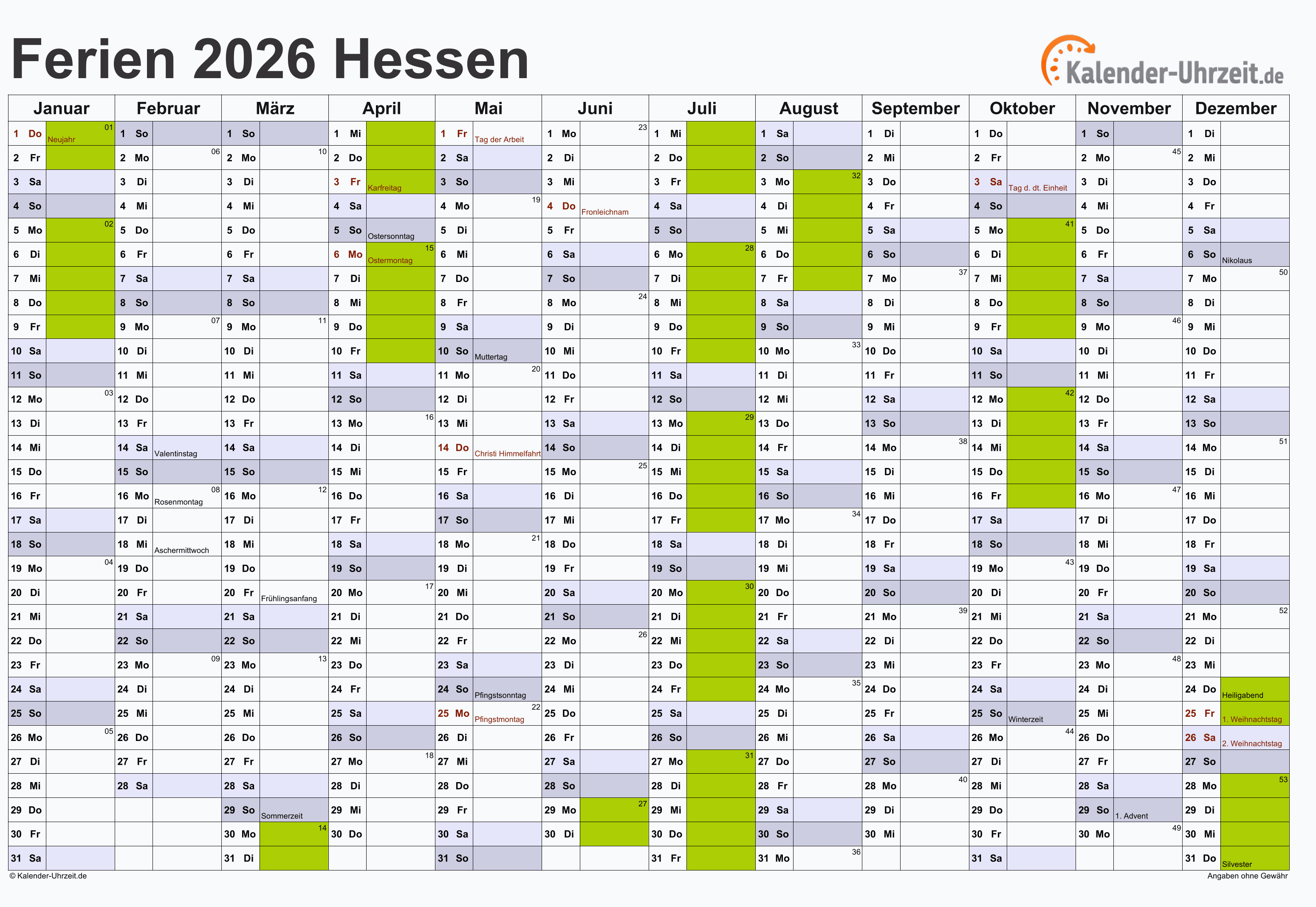  Foto zu Ferien Hessen 2026 - Ferienkalender zum Ausdrucken 