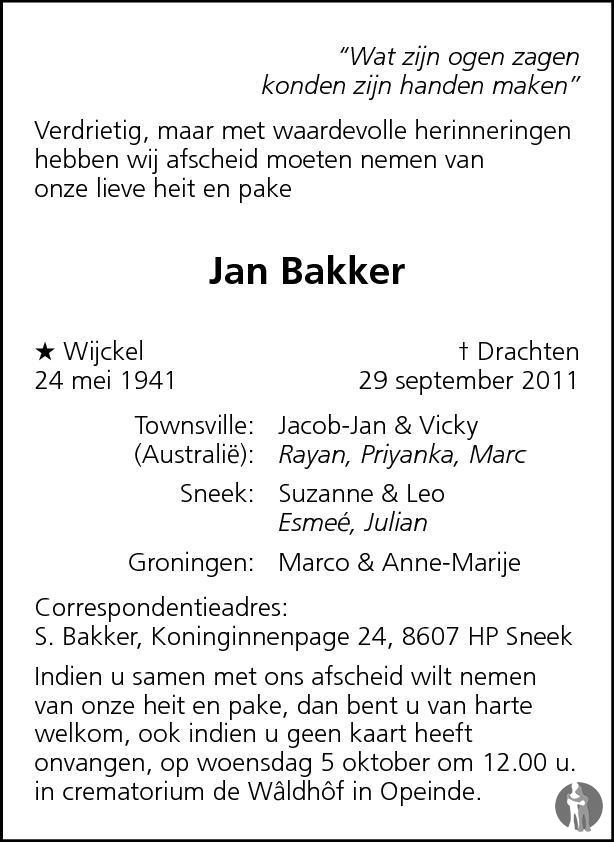 Jan Bakker Fc Groningen Bakker Overlijdensbericht Mensenlinq