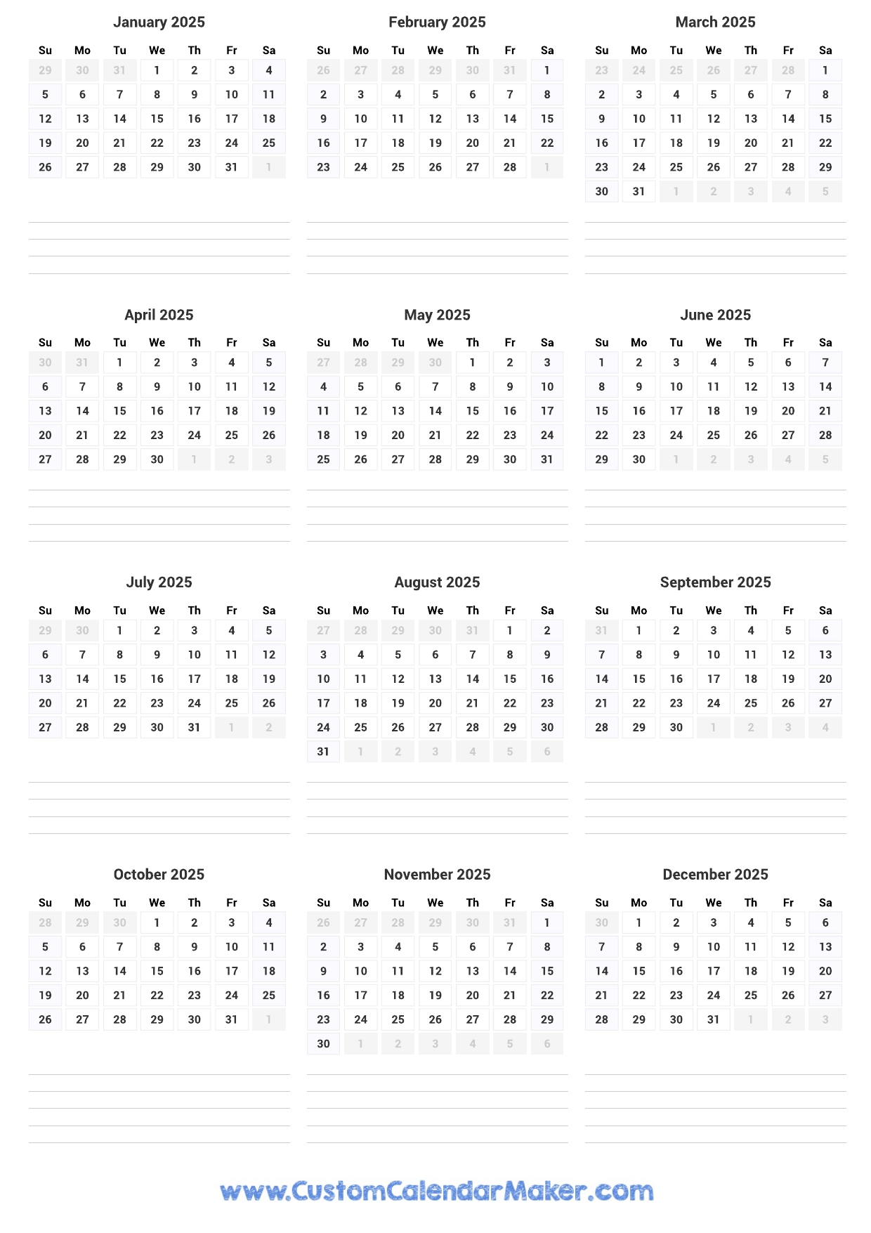 Free Printable Calendar 2025 Portrait Format 2025 Printable Calendar With Holidays (portrait Orientation)