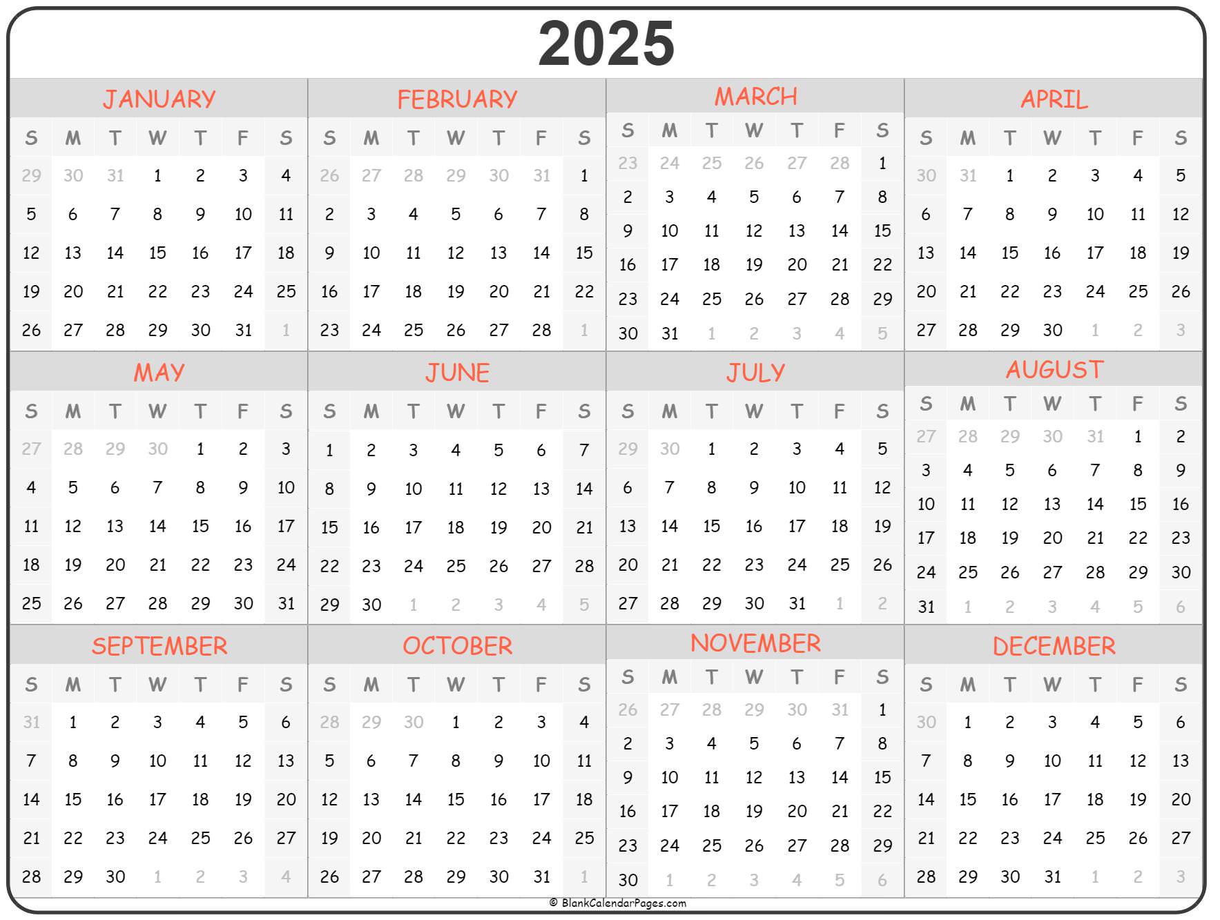 2025 Printable Calendar - Printable Word Searches