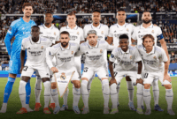 Real Madrid First Team Real Madrid's Gareth Bale (centre Left) And Team-mates Celebrate With