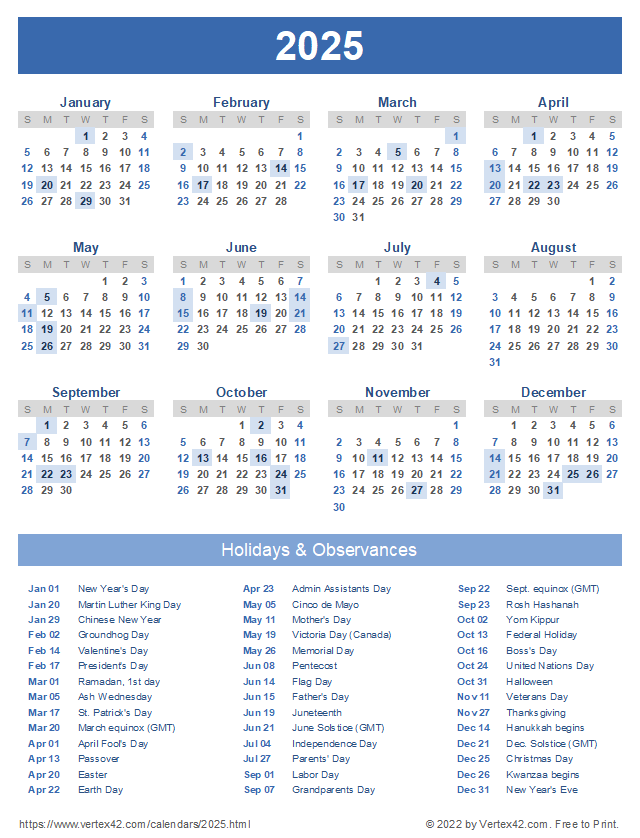 2025 Us Holiday Calendar Calendar Us 2025