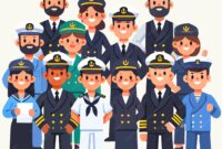 Iplayer Films For Children – Group of merchant navy crew standing together in a flat design style