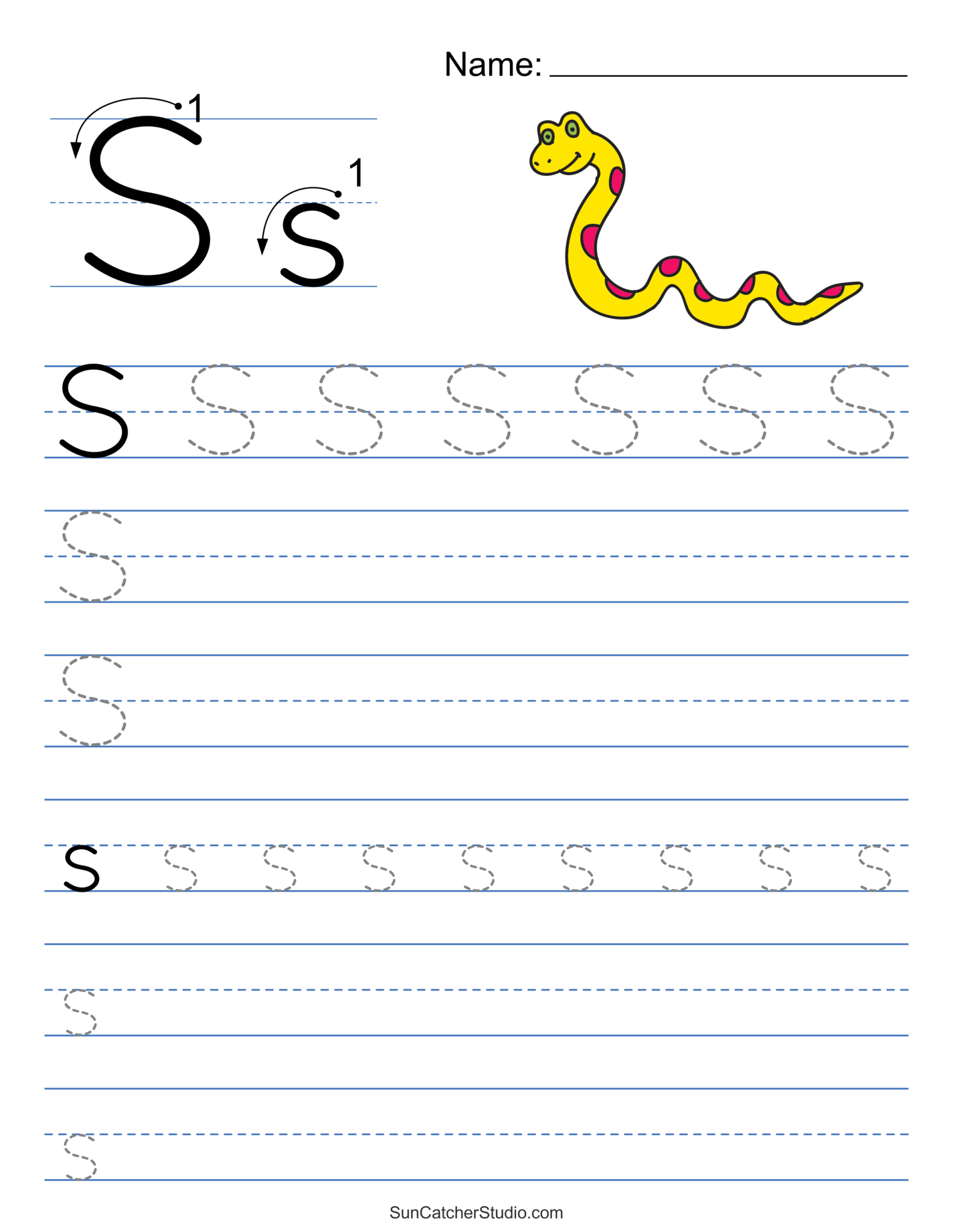Cornish Coast Malory Towers – Lowercase letter s tracing worksheets