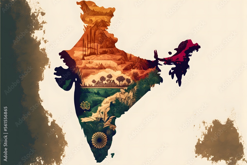  Foto zu India Map shows its diversity in culture, religions, vegetation, flora 
