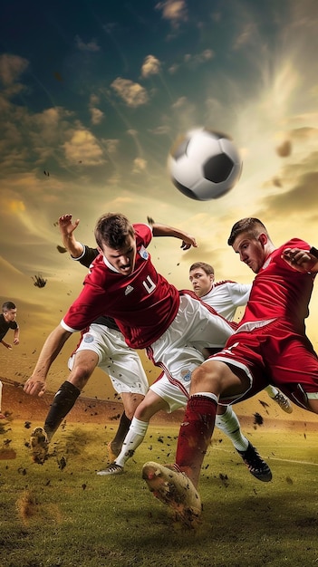  Football action scene with competing soccer players 