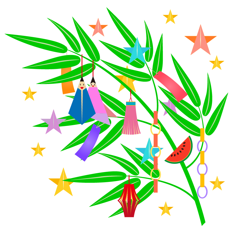  Foto zu イラスト_7月_七夕_笹_飾り_短冊 