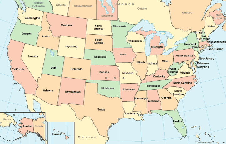  United States Map - Color Map With Surrounding Areas Bildidee 