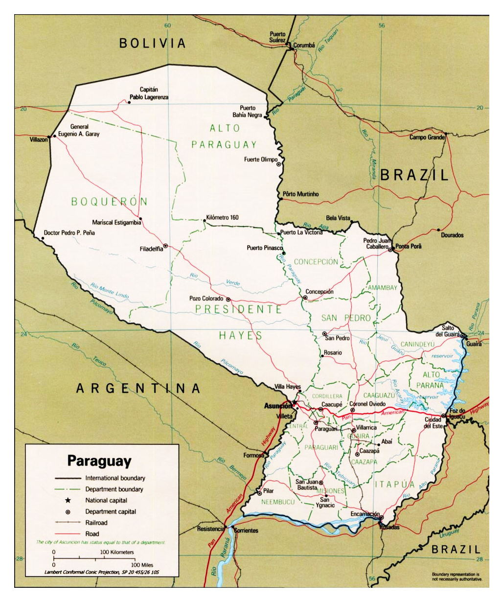  Detailed political and administrative map of Paraguay with roads and Motiv 