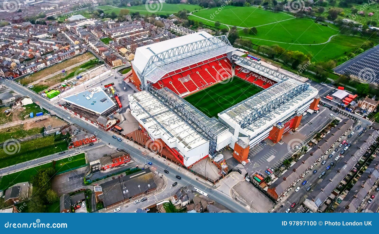  Aerial View Photo of Anfield Stadium in Liverpool. Iconic Football Motiv 