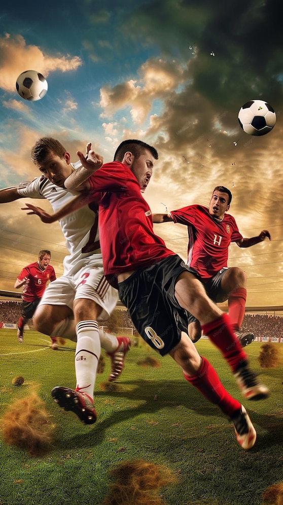  Football action scene with competing soccer players 