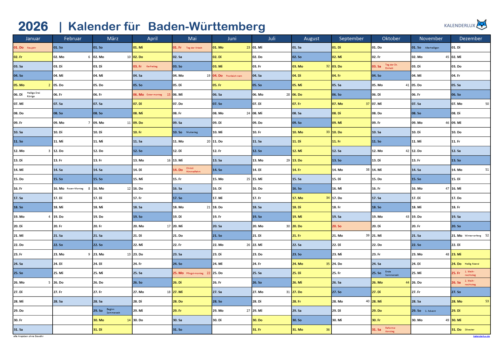  Jahreskalender 2026 - Kalenderlux Motiv 