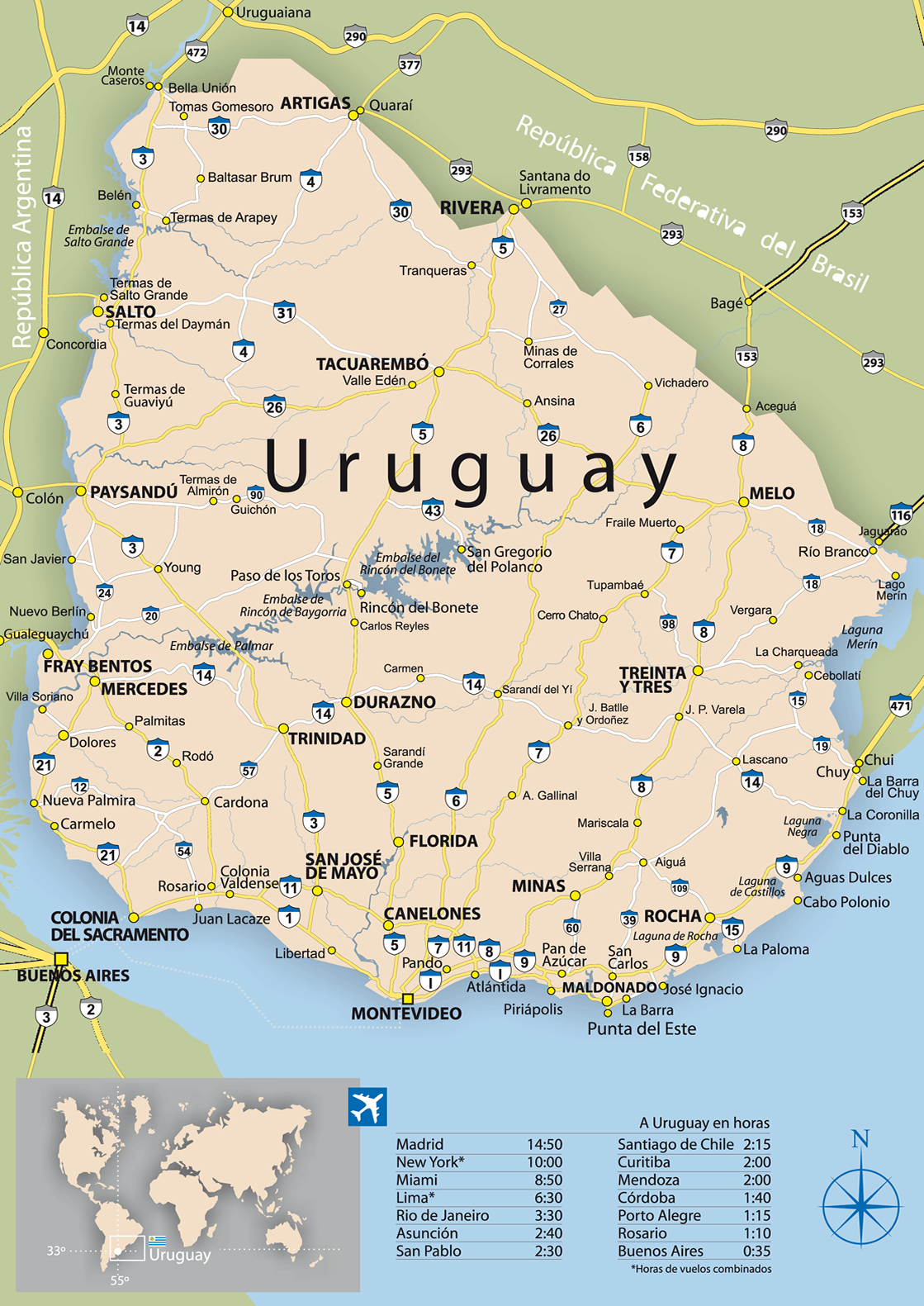  Geografiske Kort over Uruguay Motiv 