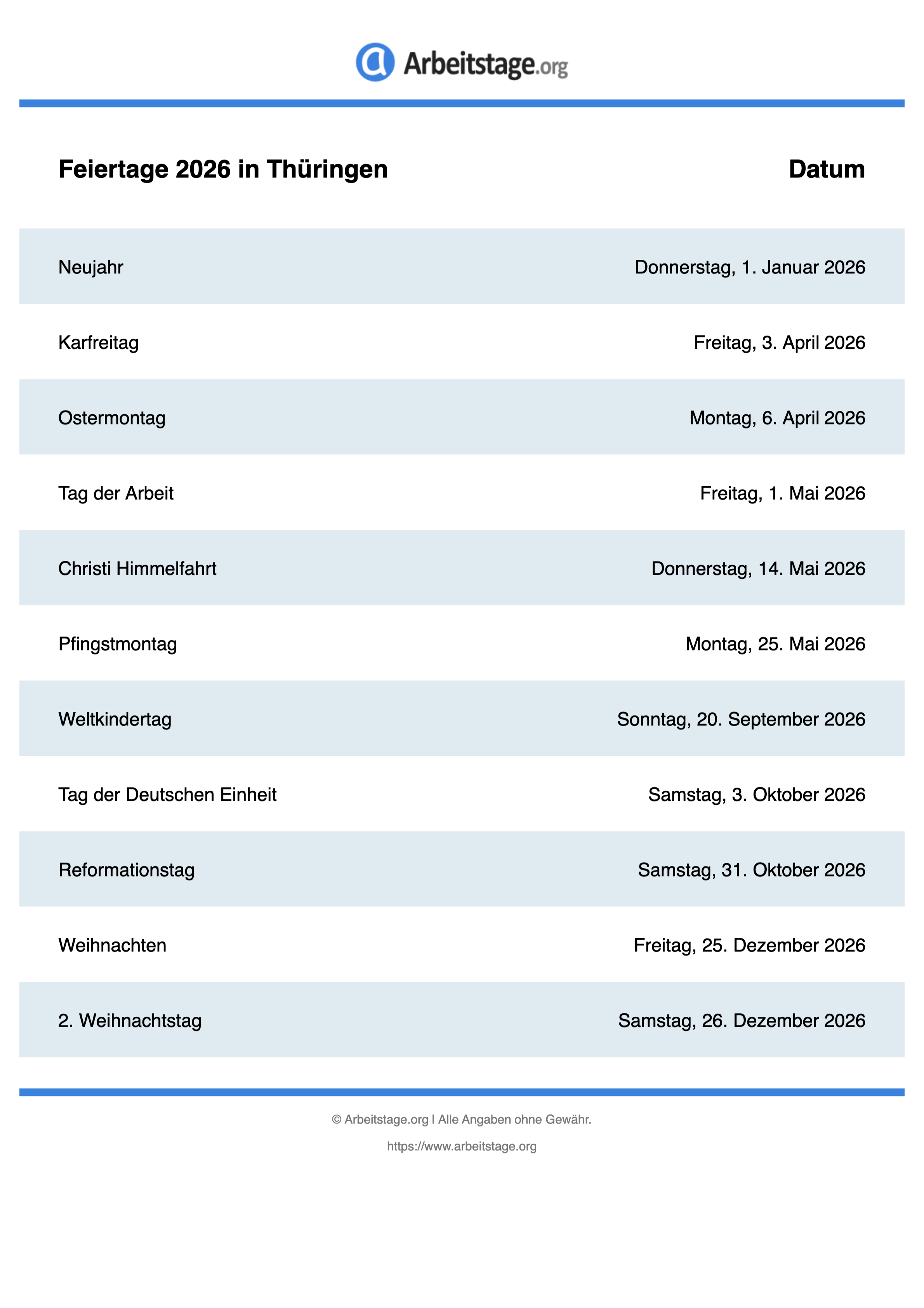  Feiertage 2026 in Thüringen • Termine & Infos Illustration 