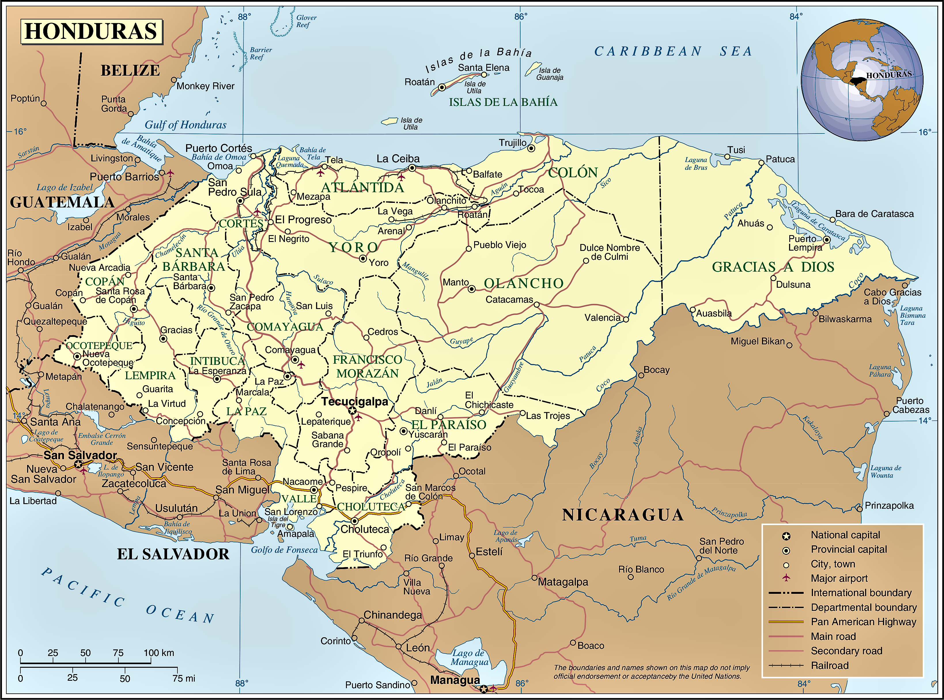  ⊛ Mapa de Honduras 🥇 Político & Físico Grande Para Imprimir 2022 Motiv 