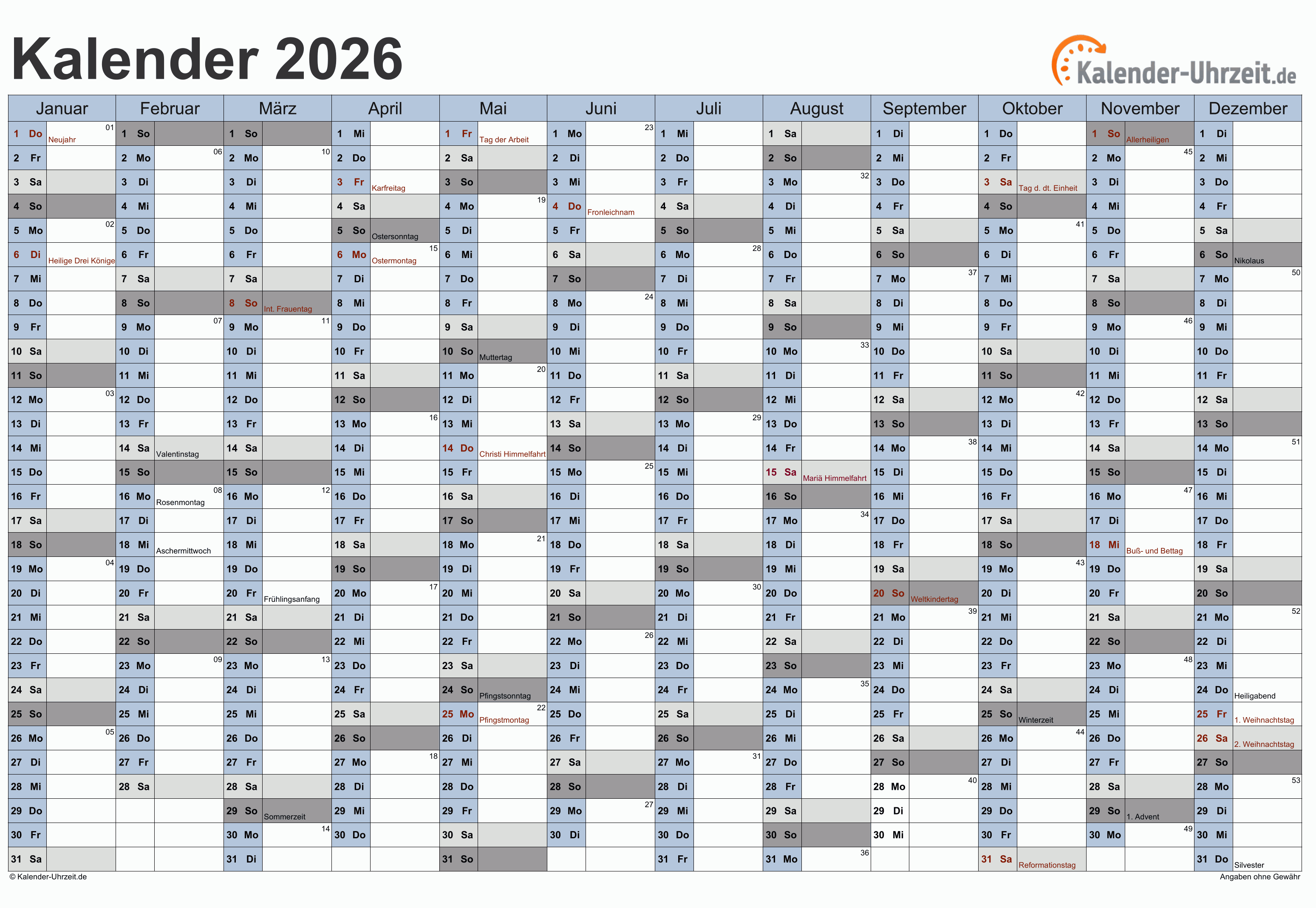  Foto zu KALENDER 2026 ZUM AUSDRUCKEN - KOSTENLOS 