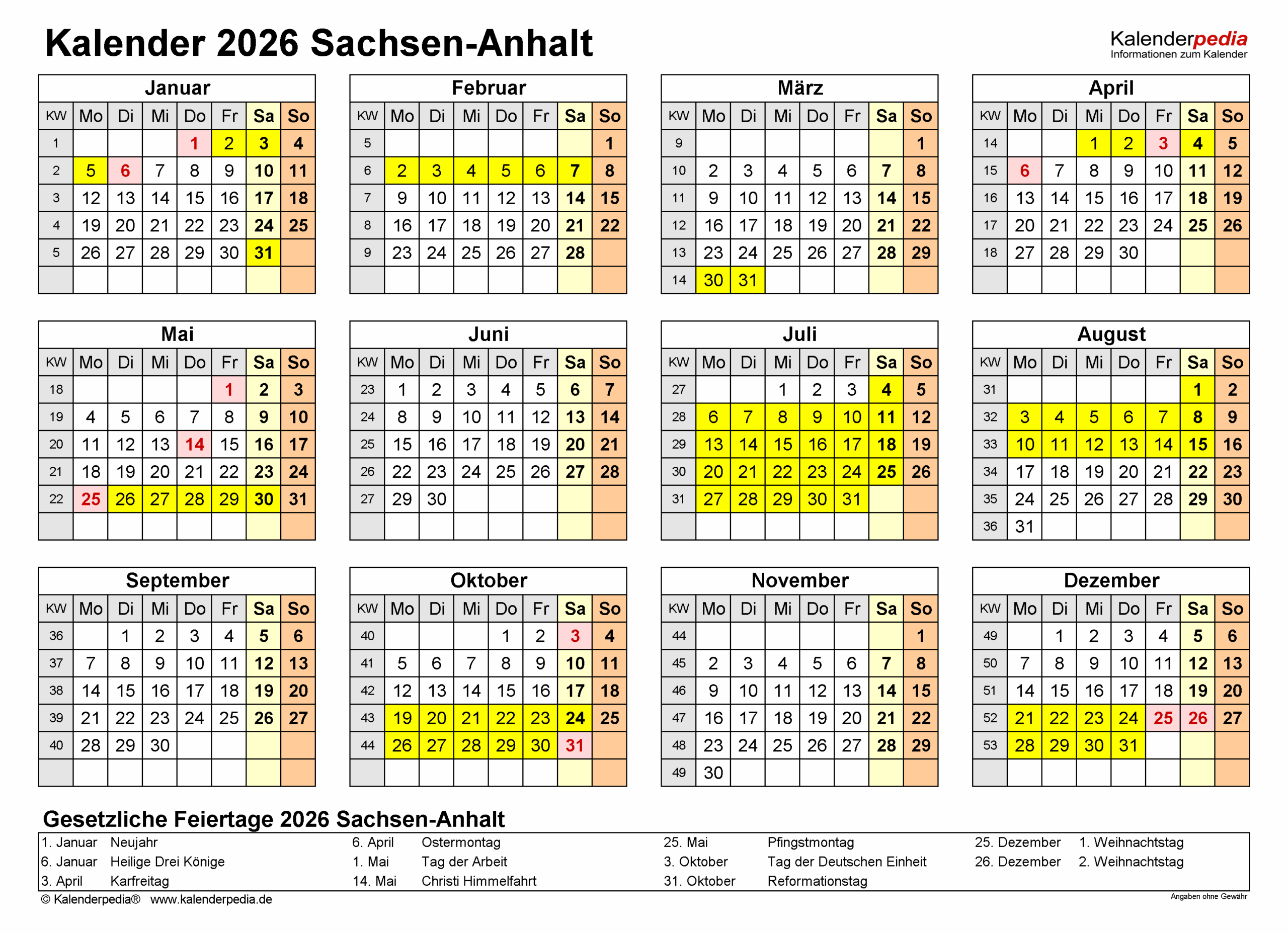 Sommerferien Sachsen Anhalt 2026 Kalender kalender 2026 sachsen-anhalt: Ferien, Feiertage, Excel-vorlagen