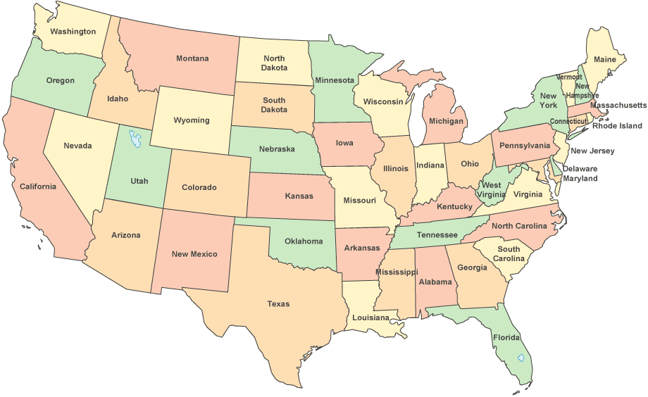 Contiguous United States Color Outline Map Illustration 