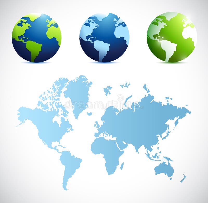  World Map and Globes Illustration Design Stock Illustration Illustration 