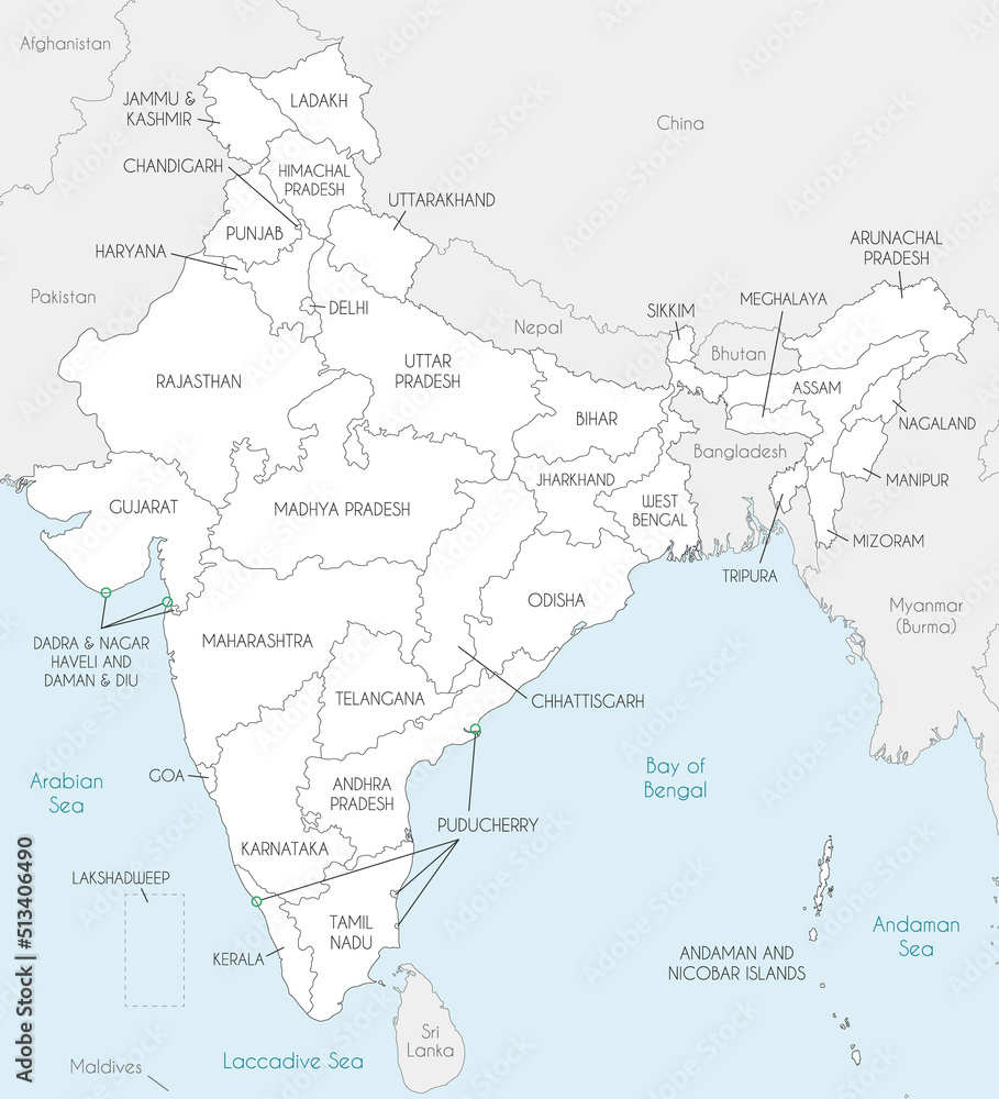  Vetor de Vector map of India with states and territories and Bildidee 