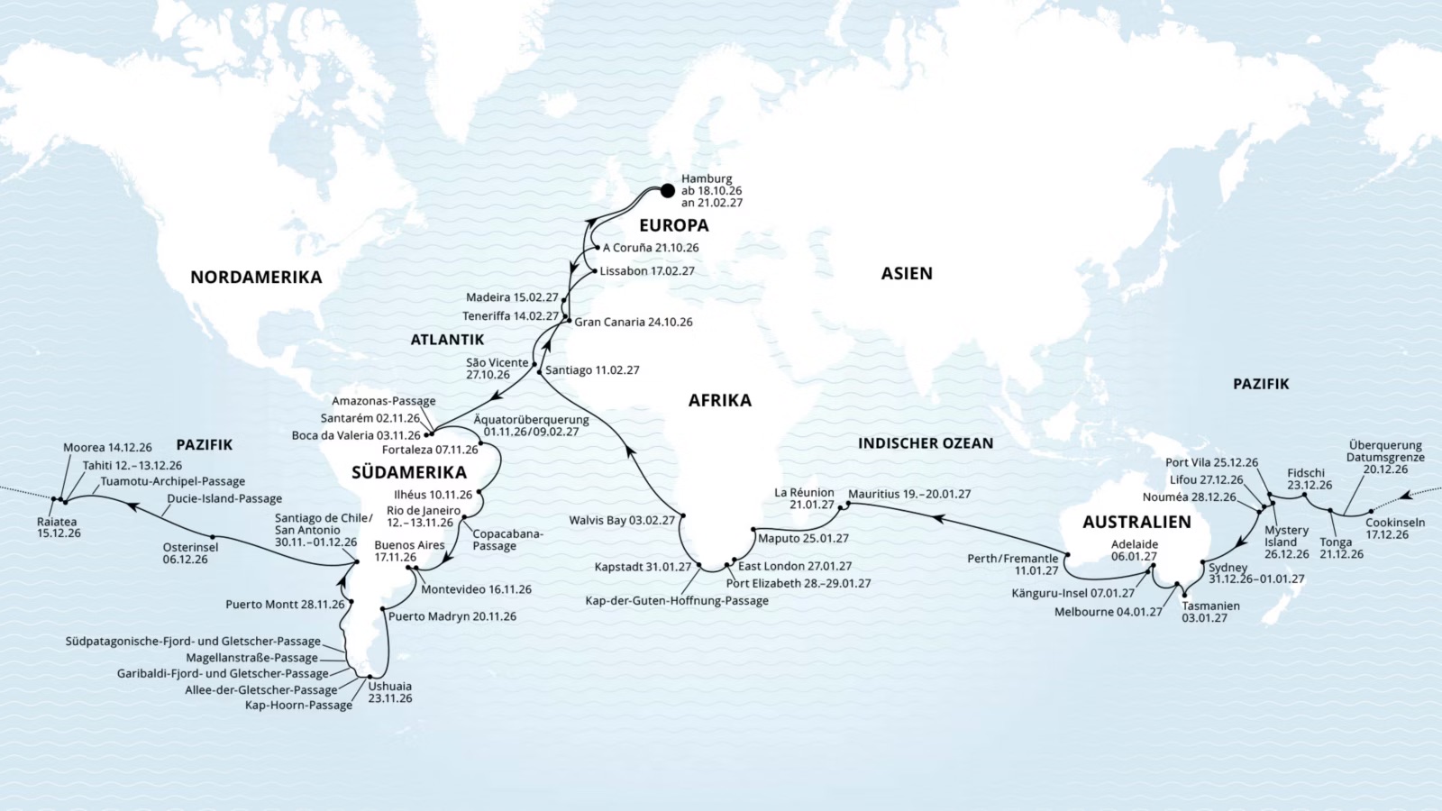  AIDA Weltreise 2026/2027 mit der AIDAsol ab 23.01.2025 buchbar Bildidee 