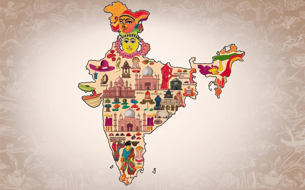  Colorful map of India with iconic landmarks culture and traditions Motiv 