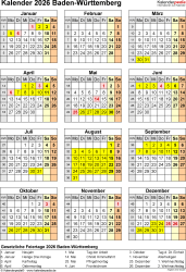  Kalender 2026 Baden-Württemberg: Excel-Vorlagen mit Ferien Bildidee 
