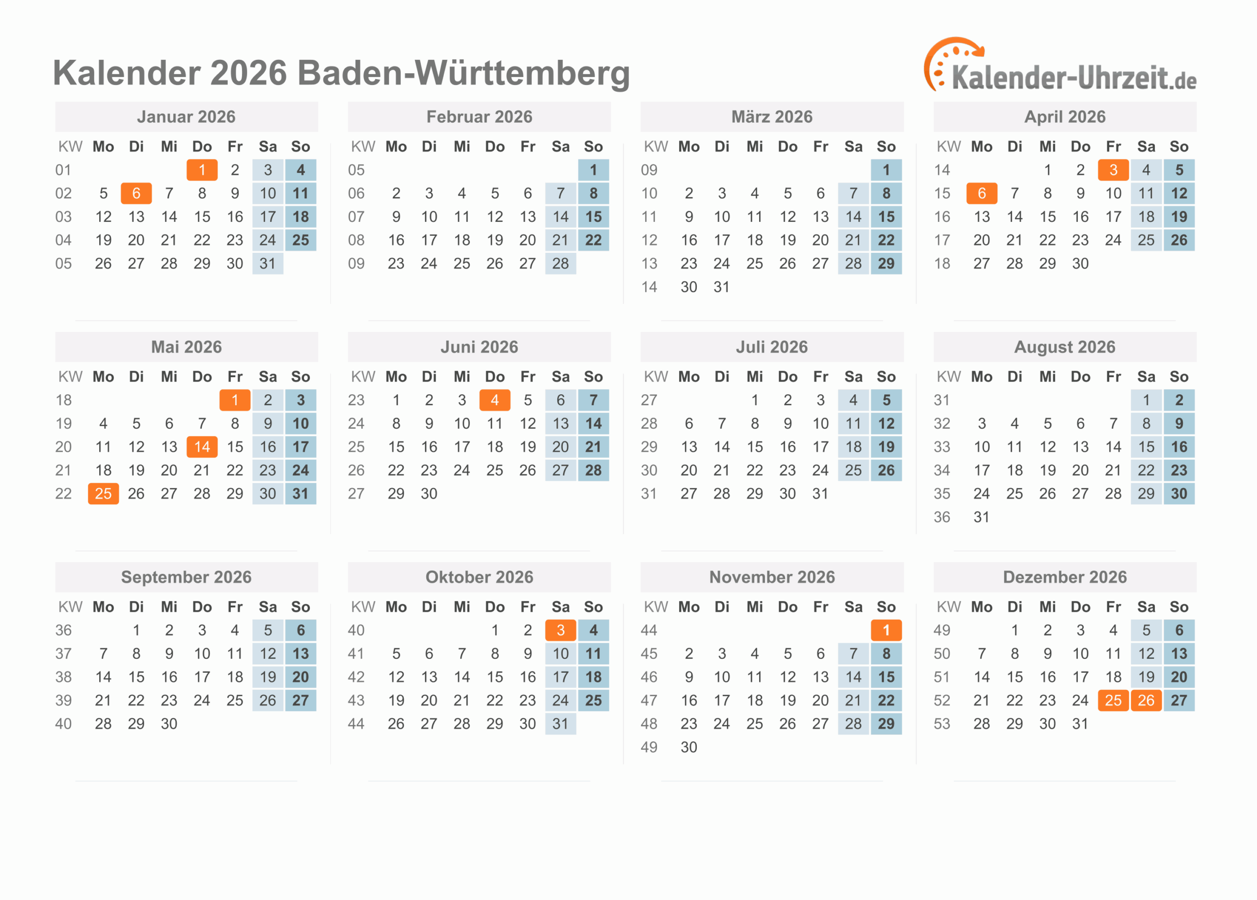 Kalender 2026 Baden Württemberg Excel Kalender 2026 Baden-württemberg Kostenlos: Ferien-übersicht, Feiertage